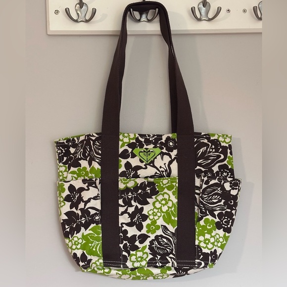 Roxy Handbags - Roxy Black and Green Floral Tote Bag